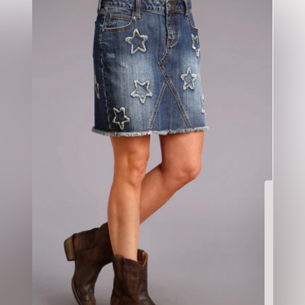 Stetson Blue Cotton Blend Denim Star Appliqué Skirt - NWOT - size 2